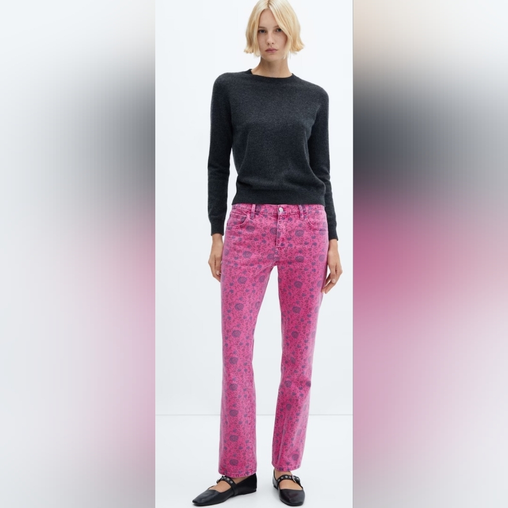 Mango Printed straight Jeans FREE Shipping